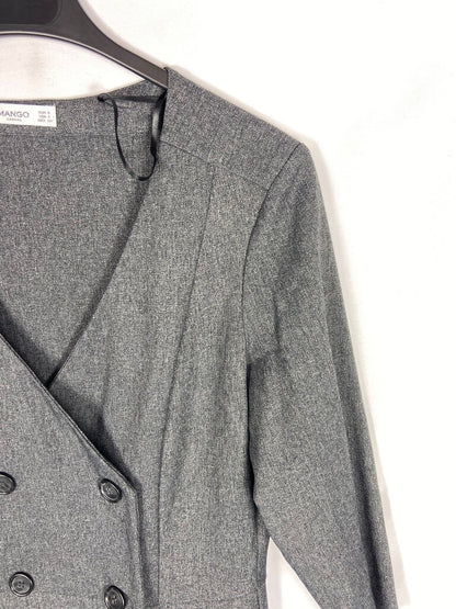 MANGO. Vestido gris jaspeado abotonado T.s