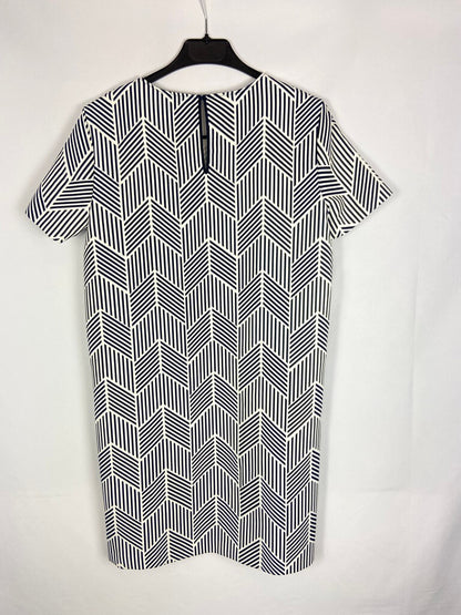 ZARA. Vestido corto blanco estampado geométrico azul marino Ts