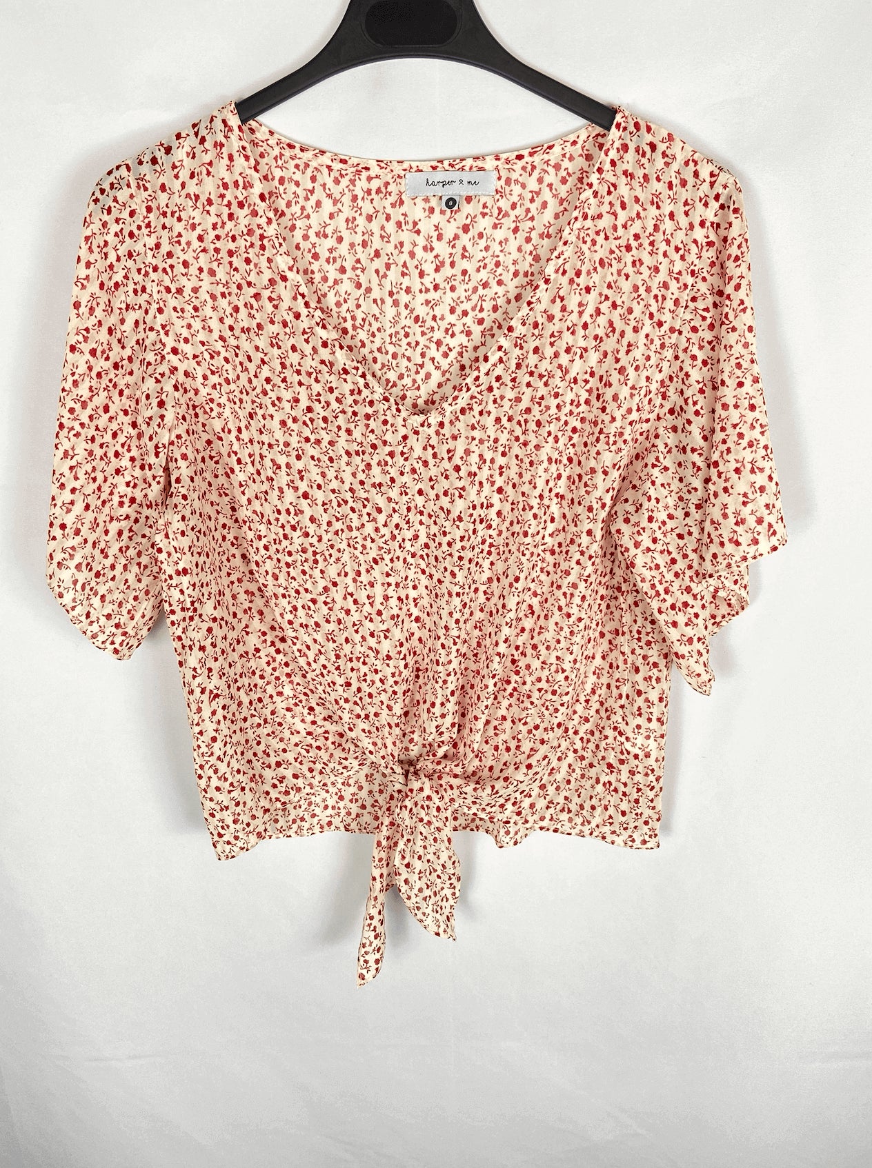 HARPER & ME. Top semitransparente estampado flores rojas T.s