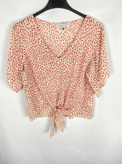 HARPER & ME. Top semitransparente estampado flores rojas T.s