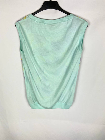 MASSIMO DUTTI. Turquoise blue blouse with double texture print T.xs
