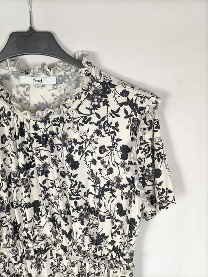 FIND. Vestido  blanca estampado de flores en negro T. xs