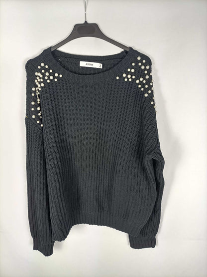 JUSTFAB. Black pearl detail sweater S. m
