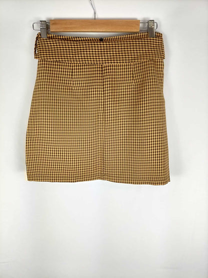 LOAVIES. Mustard houndstooth print short skirt S.xs