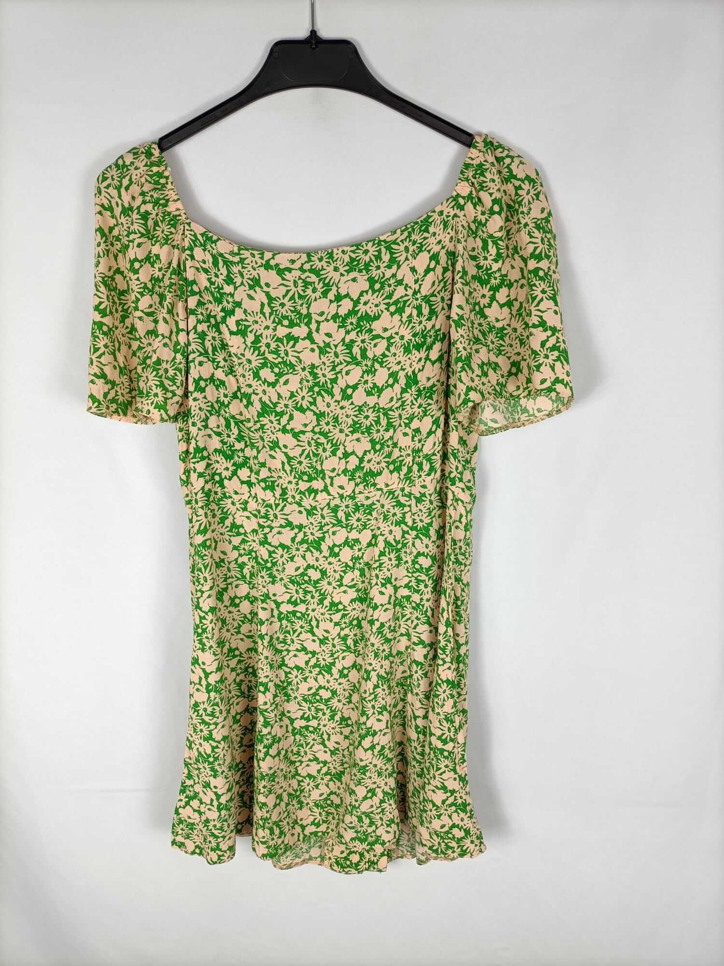 NEW LOOK. Vestido verde estampado flores beige T. 34
