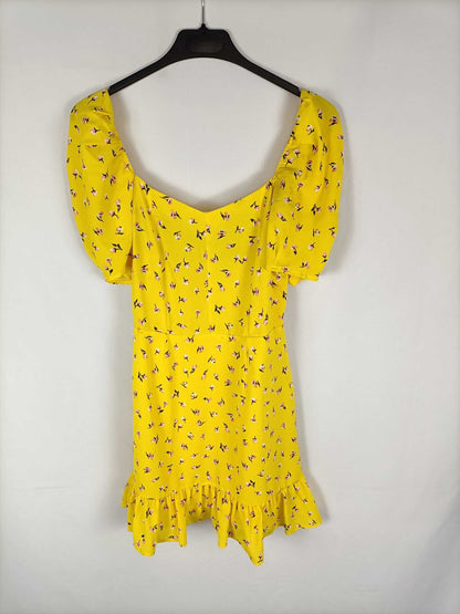 LOAVIES. Vestido. corto amarillo estampado flores T. xs