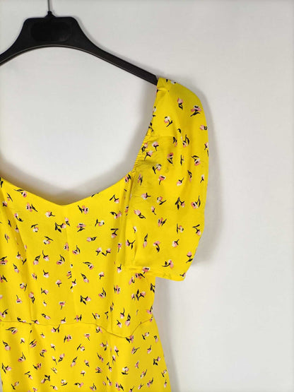 LOAVIES. Vestido. corto amarillo estampado flores T. xs
