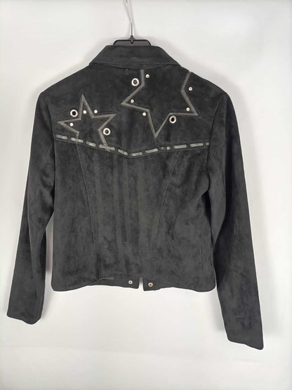 BERSHKA. Chaqueta antelina negra estrellas y flecos T .s