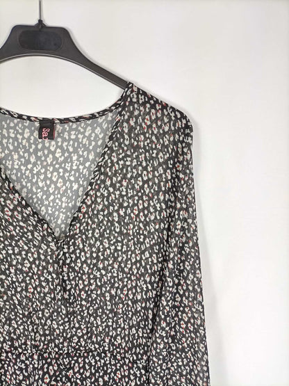 SARTA. Vestido negro estampado animal print T.u (m)