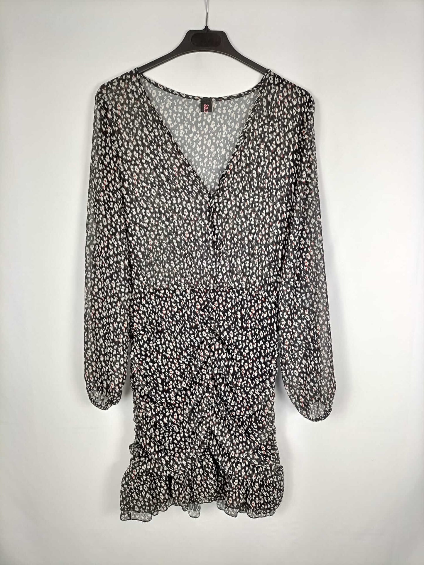 SARTA. Vestido negro estampado animal print T.u (m)