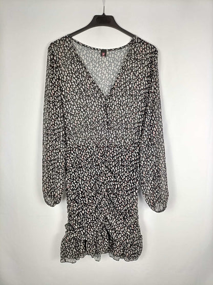 SARTA. Vestido negro estampado animal print T.u (m)