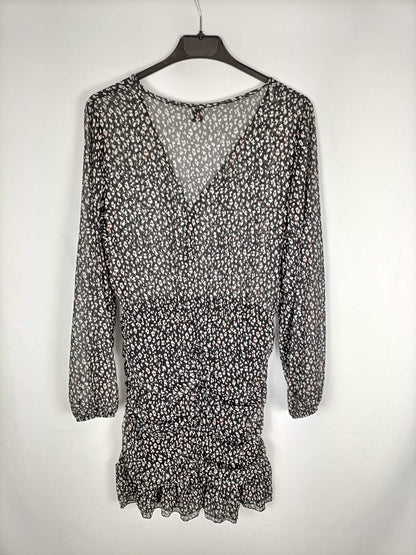 SARTA. Vestido negro estampado animal print T.u (m)