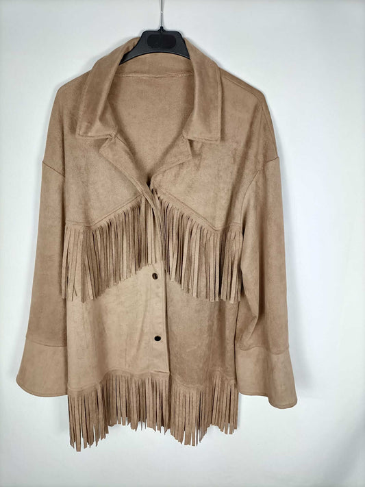 OTRAS. Chaqueta antelina flecos marron M/L