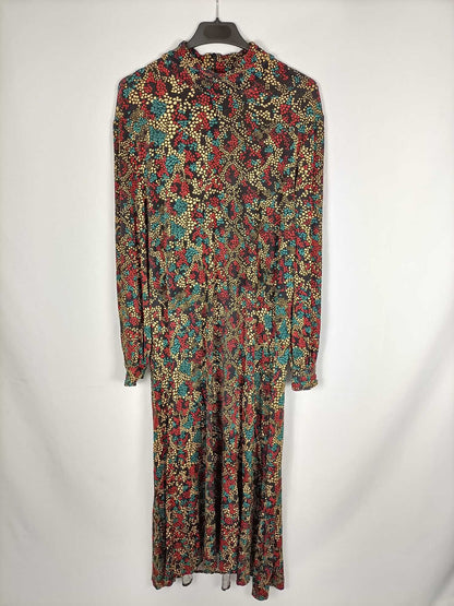 BIMBA Y LOLA. Vestido largo negro estampado elástico T. m