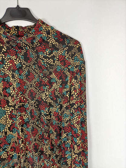 BIMBA Y LOLA. Vestido largo negro estampado elástico T. m