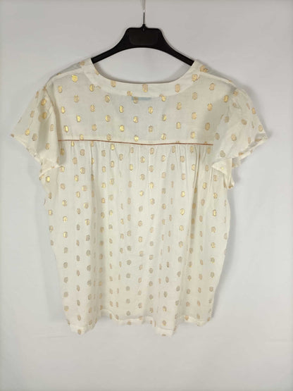 PINPON LILI. Blusa  beige con lunares dorados T. u