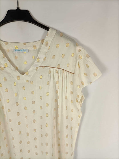 PINPON LILI. Blusa  beige con lunares dorados T. u