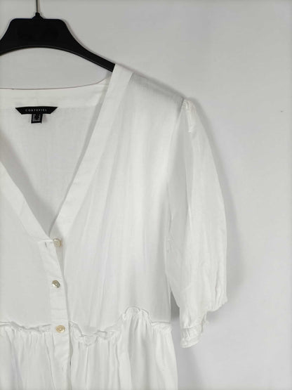 CORTEFIEL. Blusa blanca con bordado ingles T. l