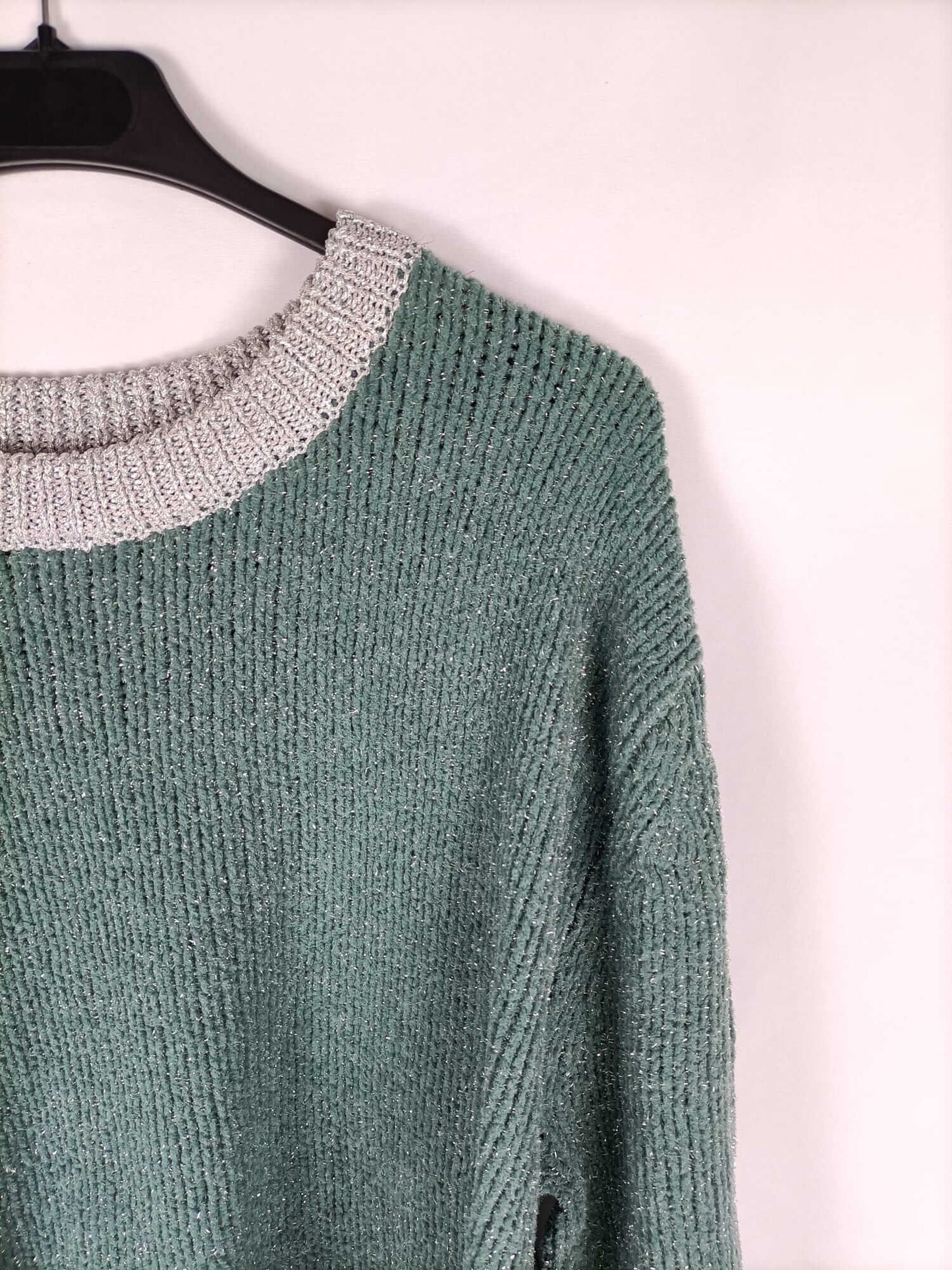 MANGO. Green and silver sweater size l