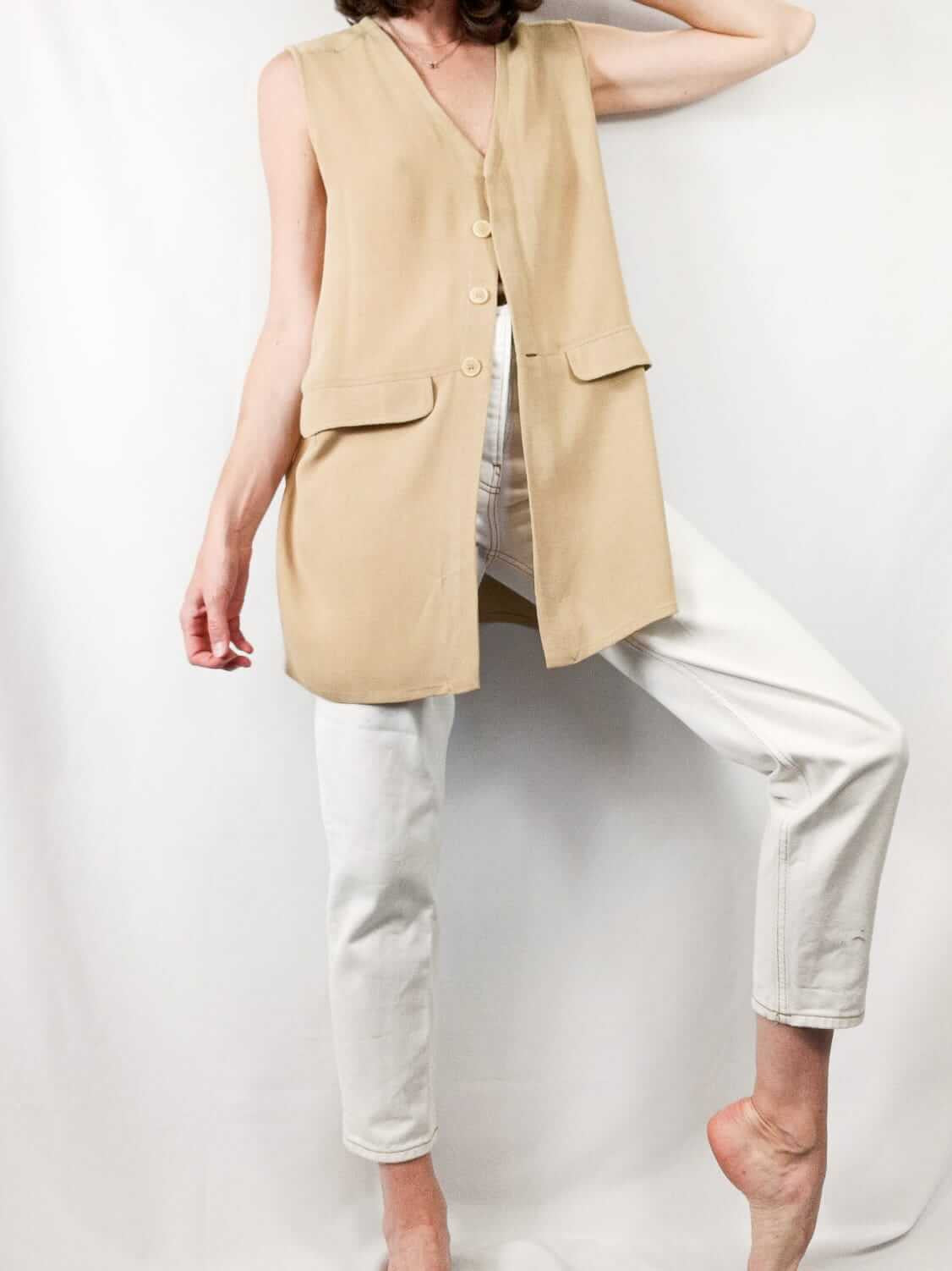 OTRAS. Chaleco camel fluido T.m/l