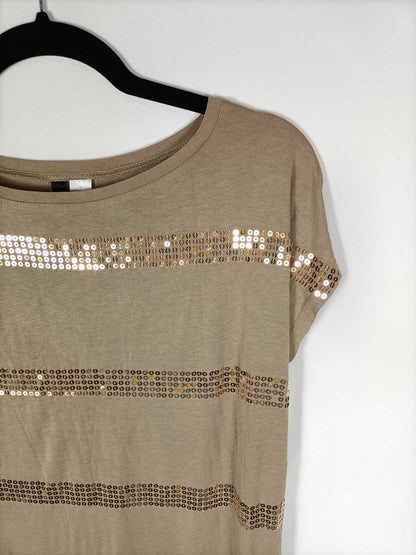 H&amp;M. Beige sequin T-shirt T.34