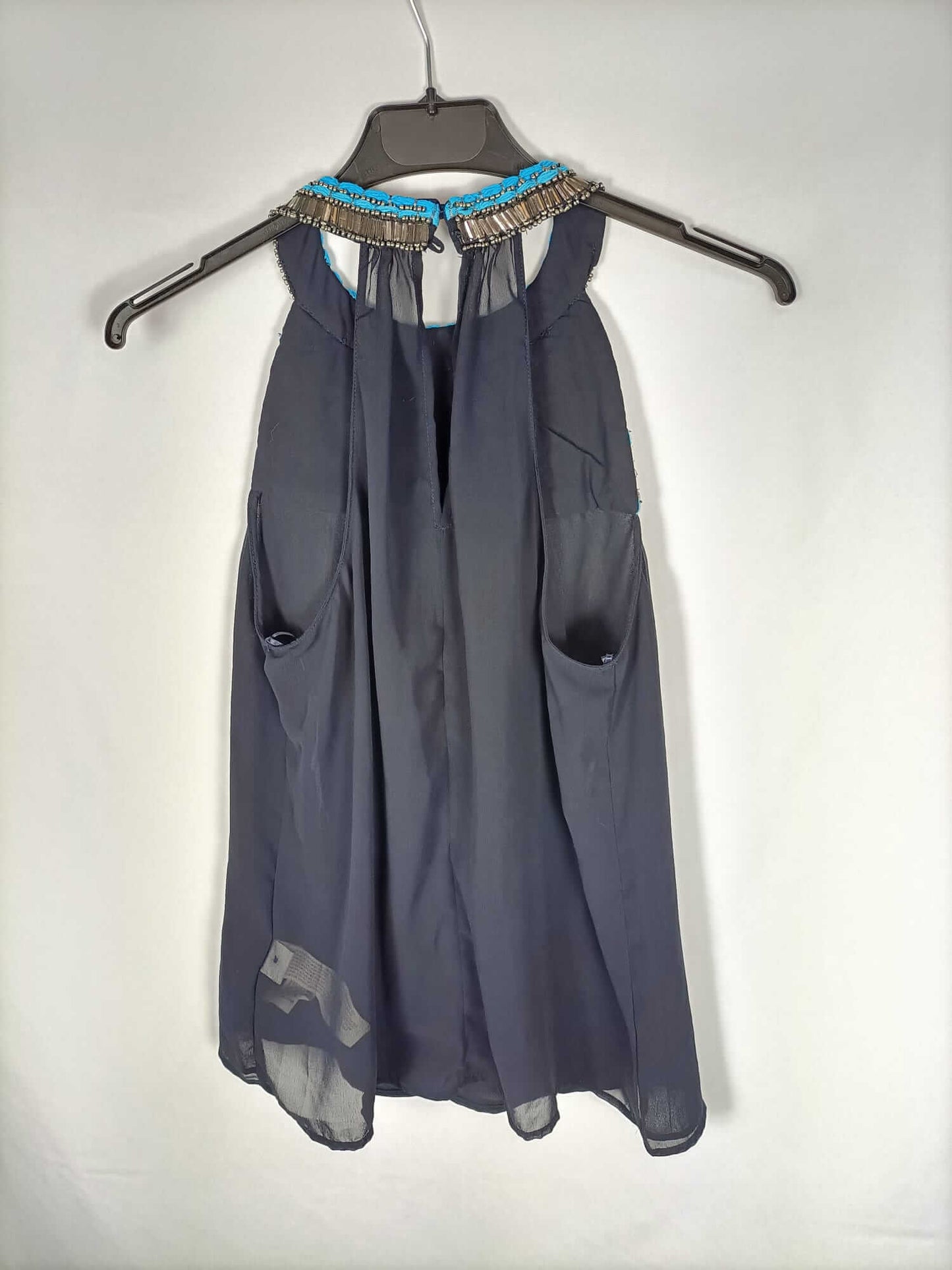 ZARA. Top azul abalorios T.m