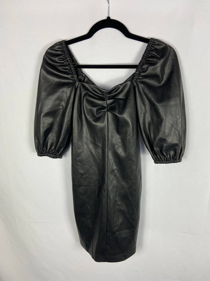 MANGO.Black faux leather dress with puffed sleeves S.xs Hibuy market MANGO.Black faux leather dress with puffed sleeves S.xs Hibuy market