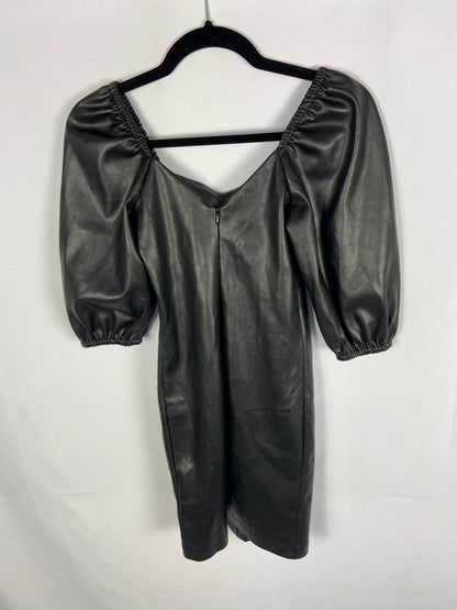 MANGO.Vestido negro polipiel mangas abullonadas T.xs