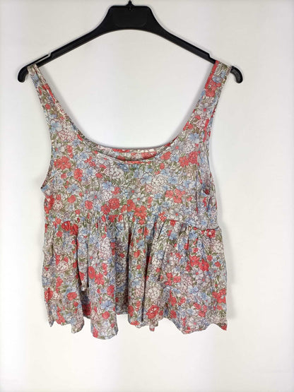 TOPSHOP.Top fluido flores volantes T.36