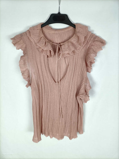 OTRAS. top rosa semitransparente con volantes T. u