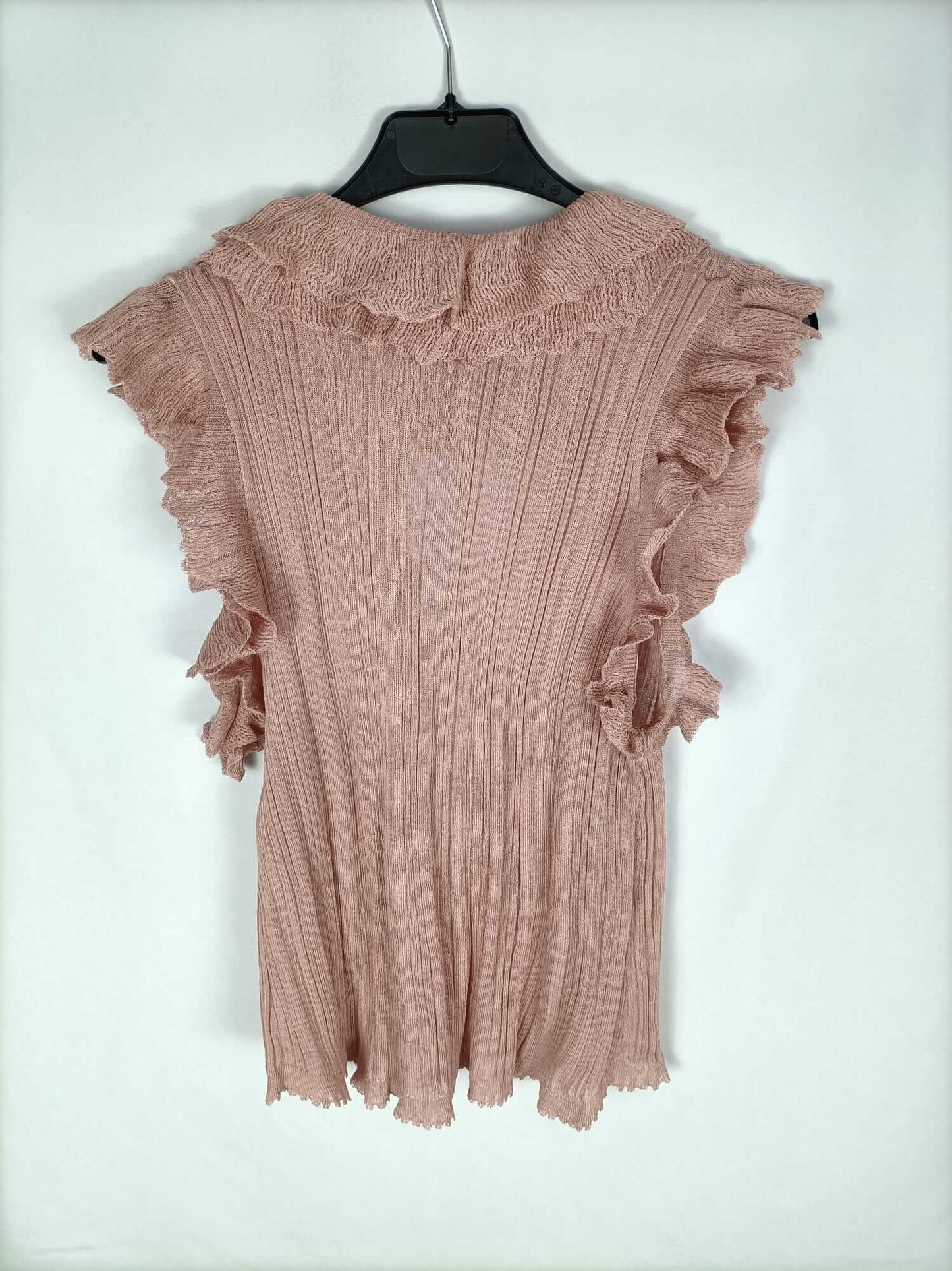 OTRAS. top rosa semitransparente con volantes T. u