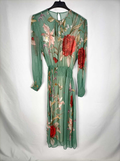 ZARA. Vestido verde semitransparente T.s