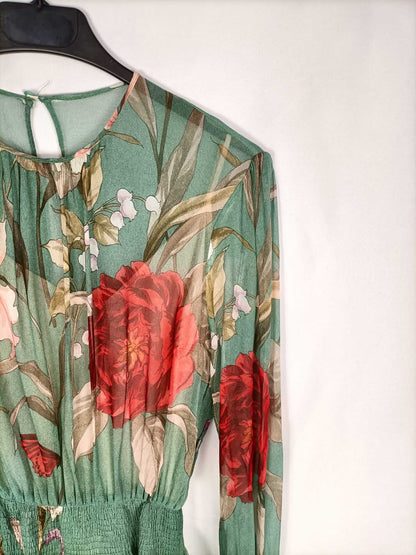 ZARA. Vestido verde semitransparente T.s