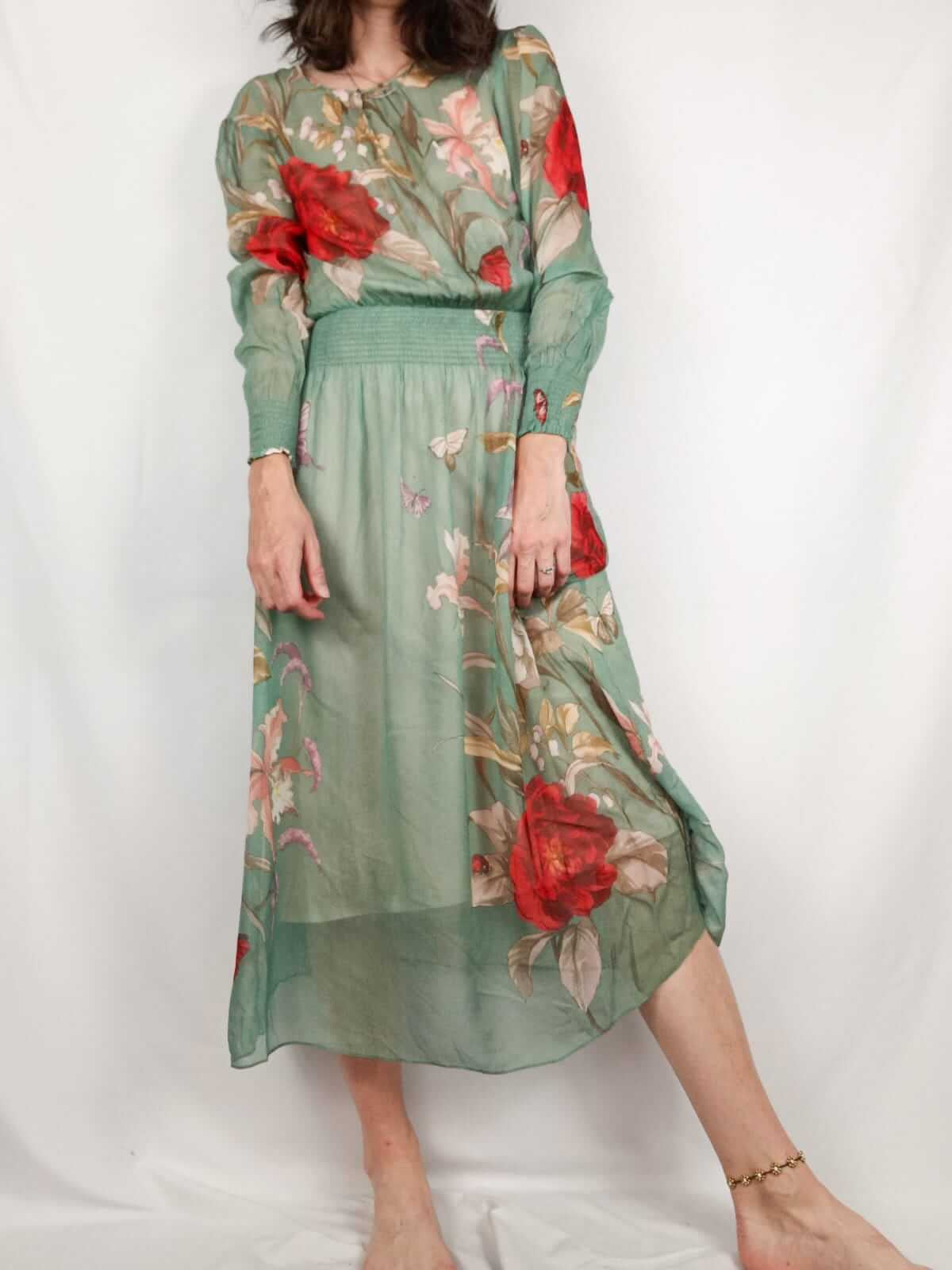 ZARA. Vestido verde semitransparente T.s