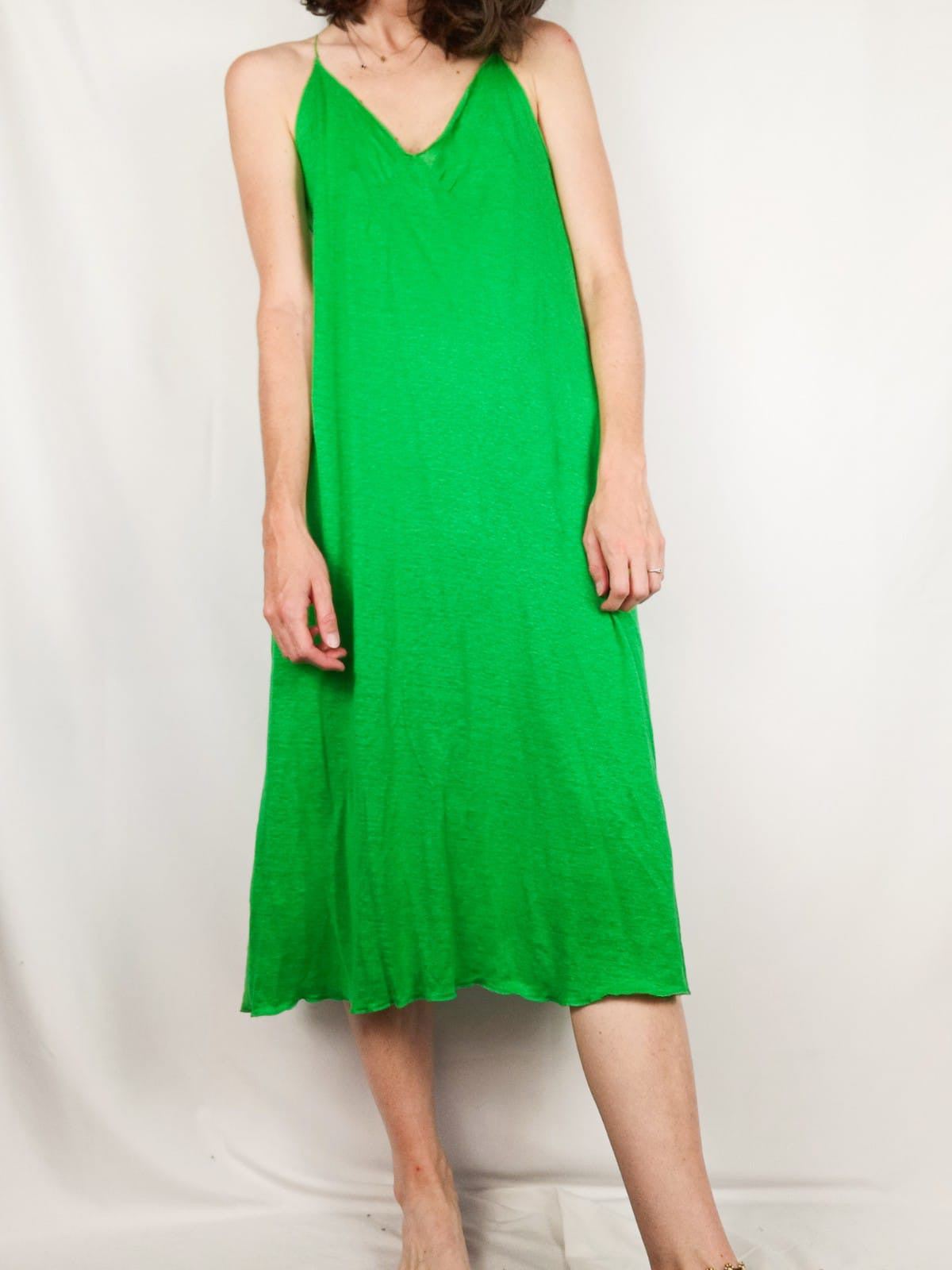 ZARA.Vestido midi verde lino T.s