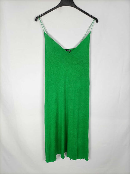ZARA.Vestido midi verde lino T.s