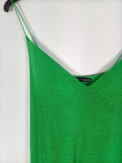 ZARA.Vestido midi verde lino T.s