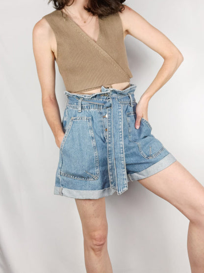 ZARA. Croptop canalé camel  T.m