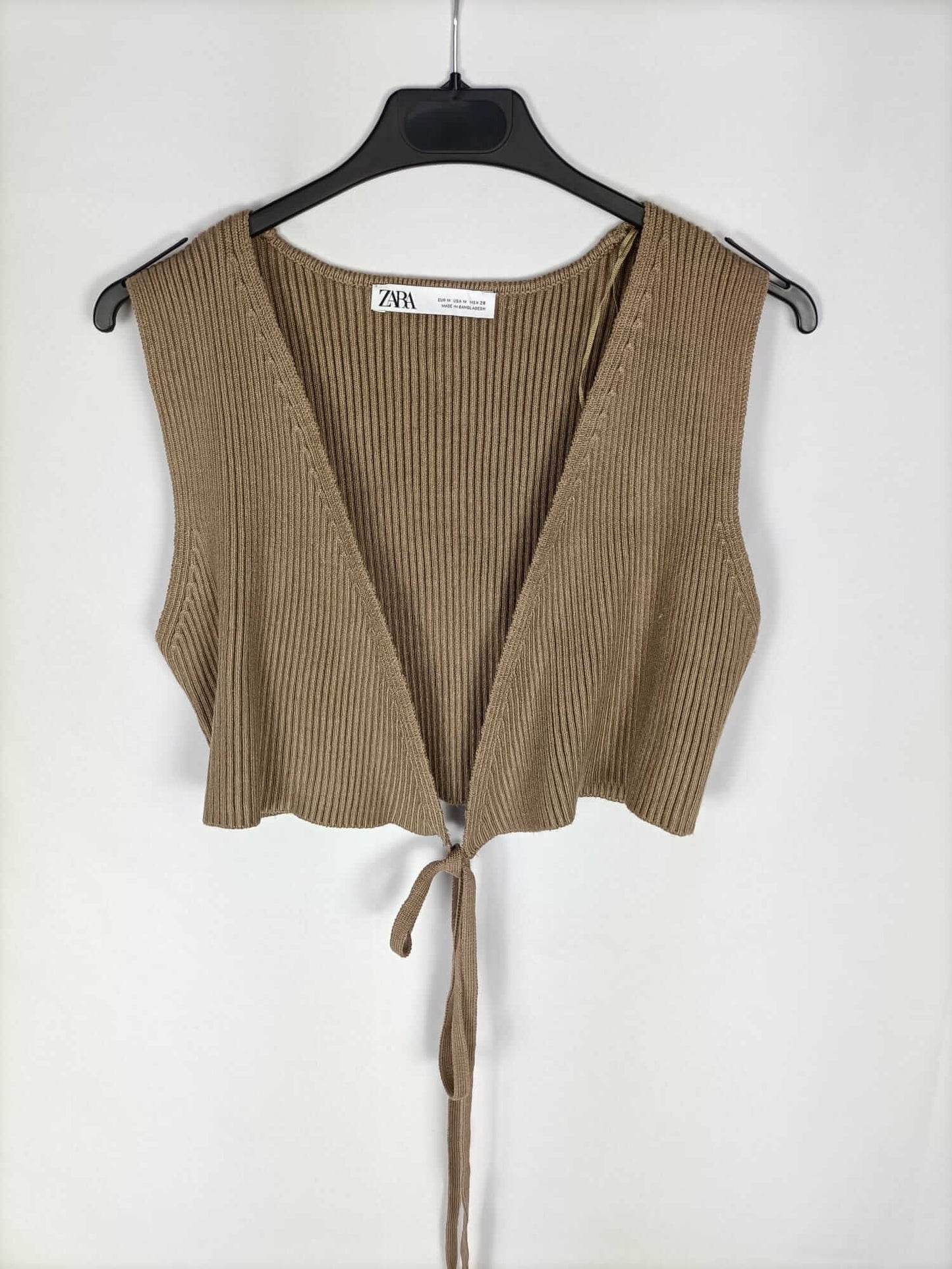 ZARA. Croptop canalé camel  T.m