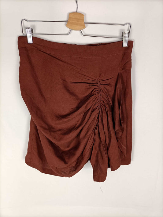 SFERA. Falda fruncida marrón T.m