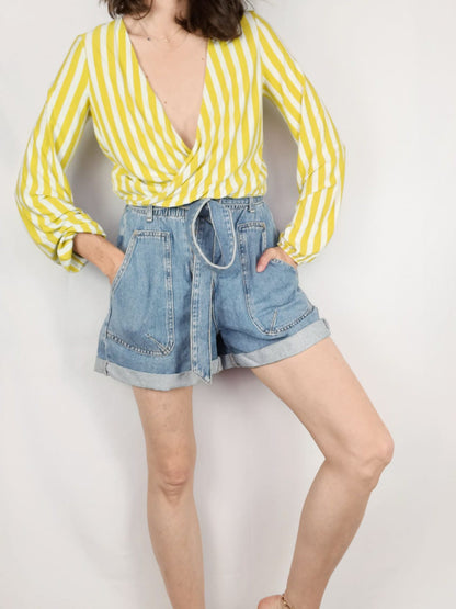 BERSHKA. Top rayas amarillo y blanco T.m