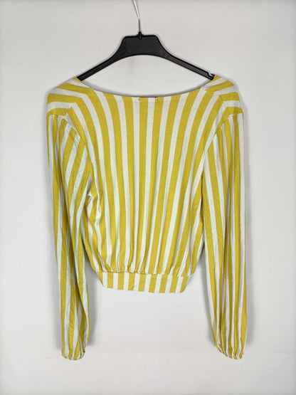 BERSHKA. Top rayas amarillo y blanco T.m