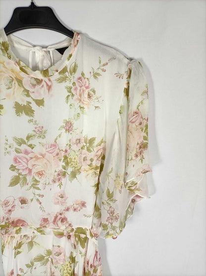 ZARA. Beige dress with pink flowers, size XL