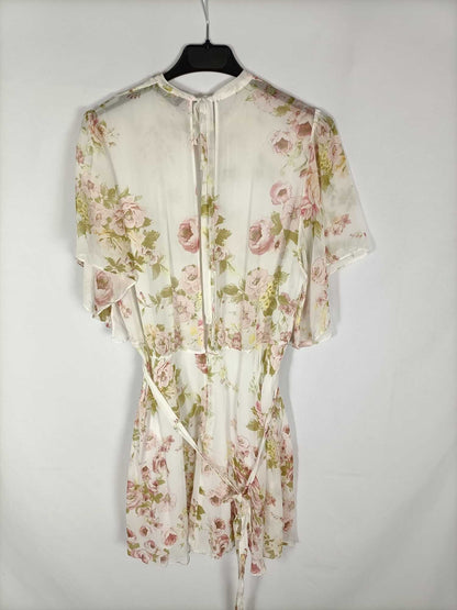 ZARA. Beige dress with pink flowers, size XL