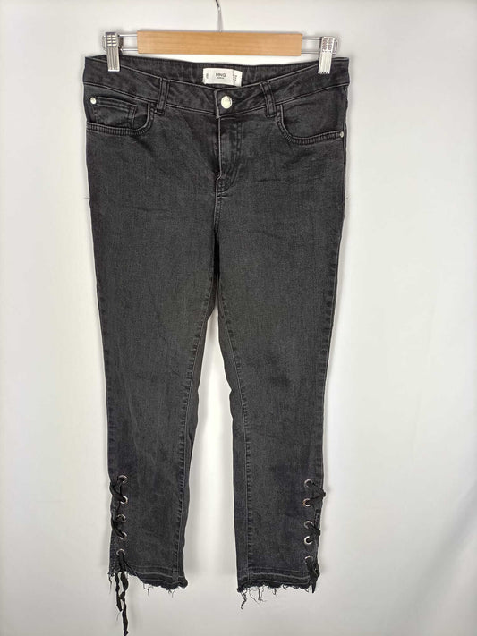 MANGO. Black cord-knit ankle jeans, size 38