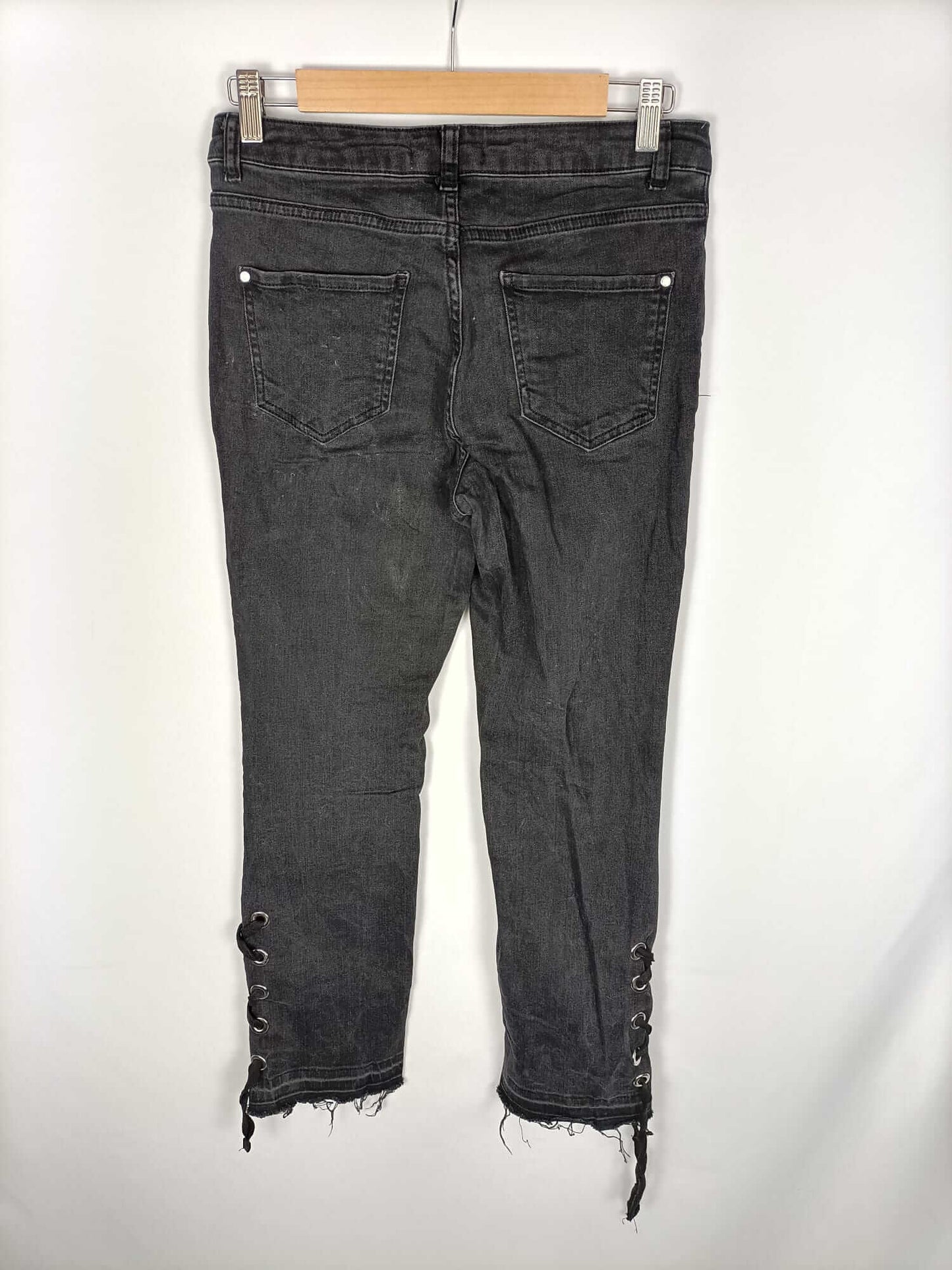 MANGO. Black cord-knit ankle jeans, size 38