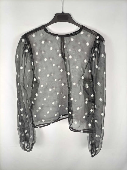 ZARA. Blusa negra margaritas bordadas T.s