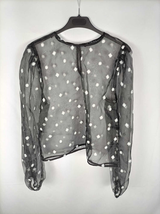 ZARA. Blusa negra margaritas bordadas T.s