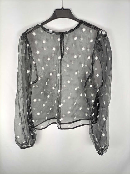 ZARA. Blusa negra margaritas bordadas T.s