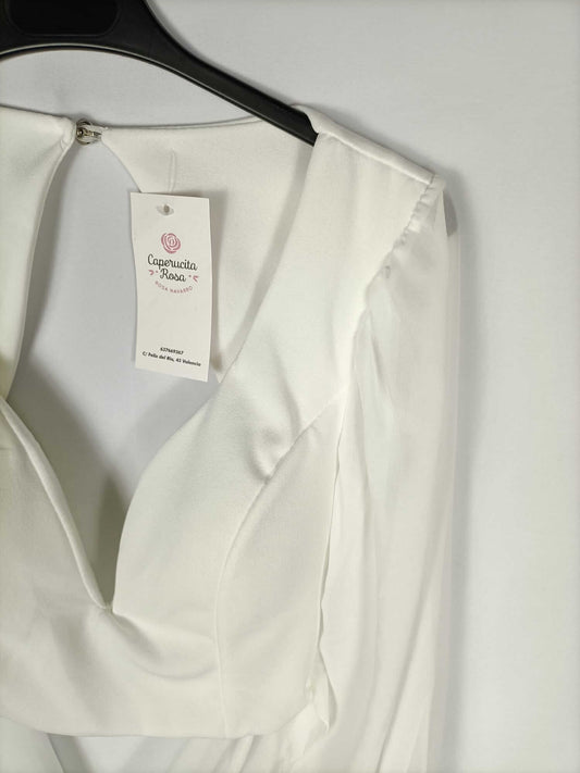 CAPERUZITA ROSA. Top blanco manga abullonadas T.m